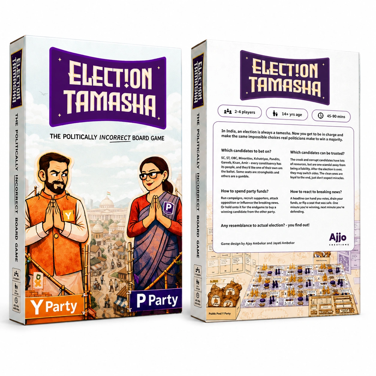 Election Tamasha game box, Yellow party and Purple party